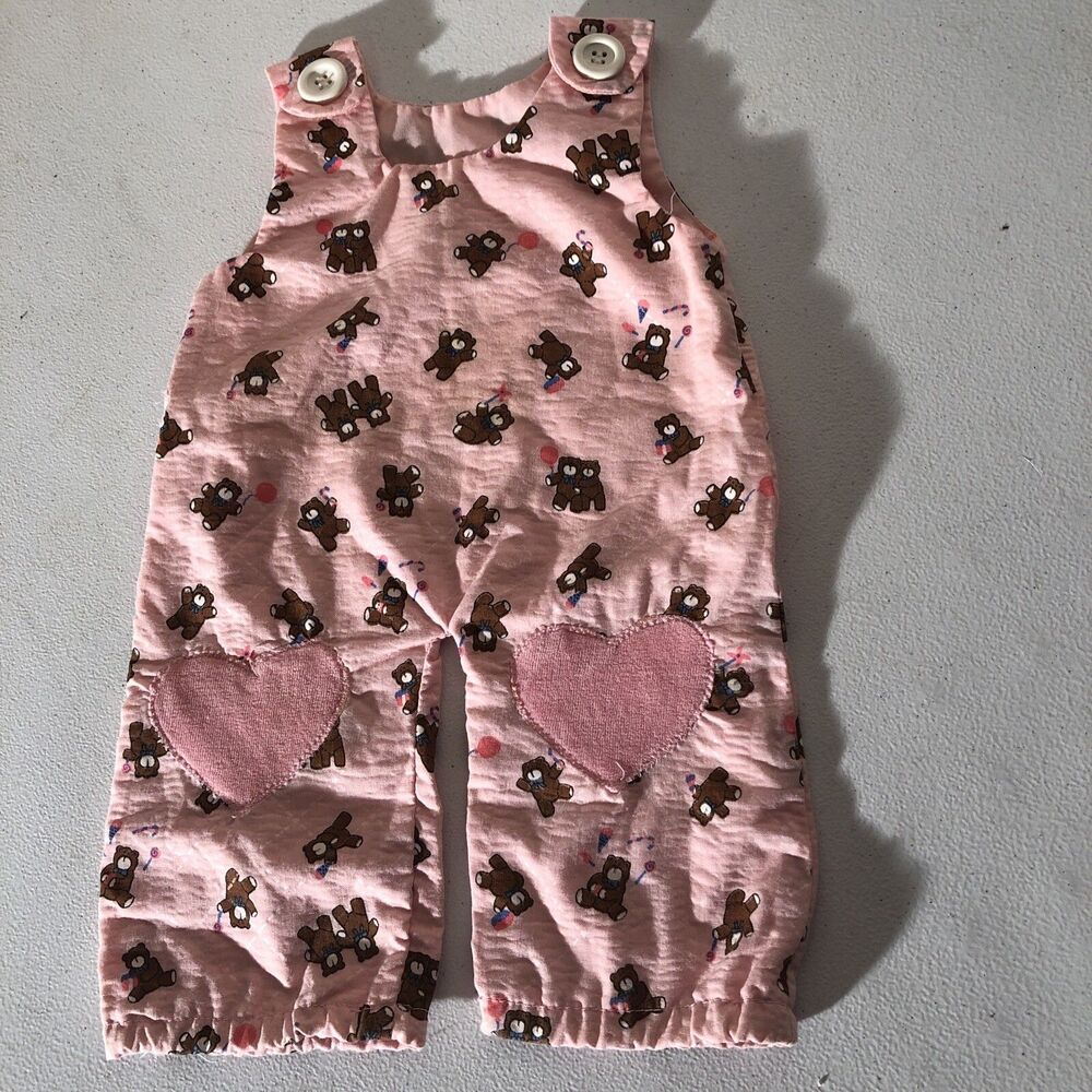 Galoob Baby Talk Doll Clothes Teddy Bear Overalls Pink